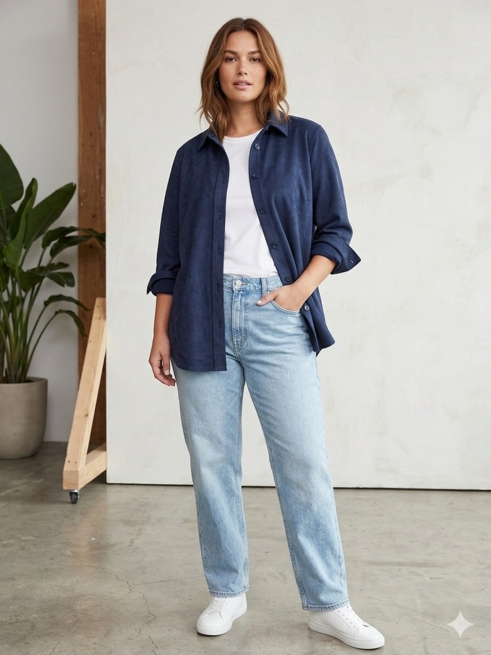 Gap suede Boyfriend shirt woman’s large navy blue long sleeve Button front soft